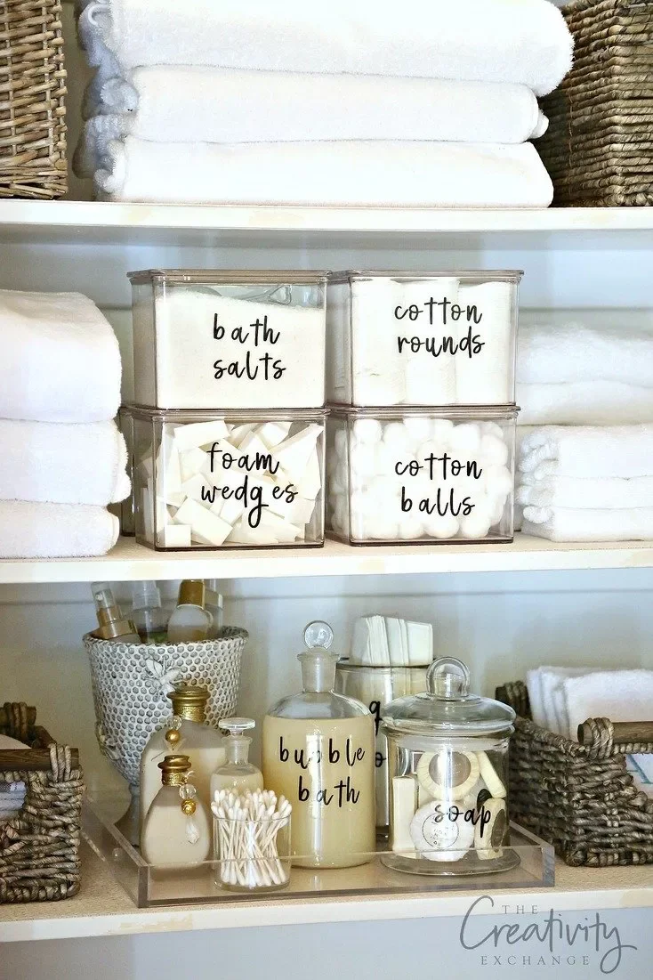 43 Smart Bathroom Storage Solutions That Maximize Every Inch Label Bins for Small Essentials