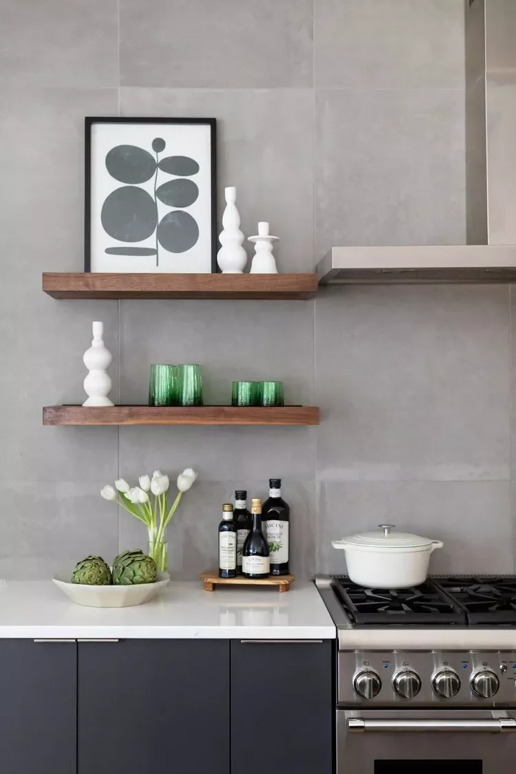 42 Gray Kitchen Ideas That Prove This Neutral Never Goes Out of Style Large Gray Tile Backsplash
