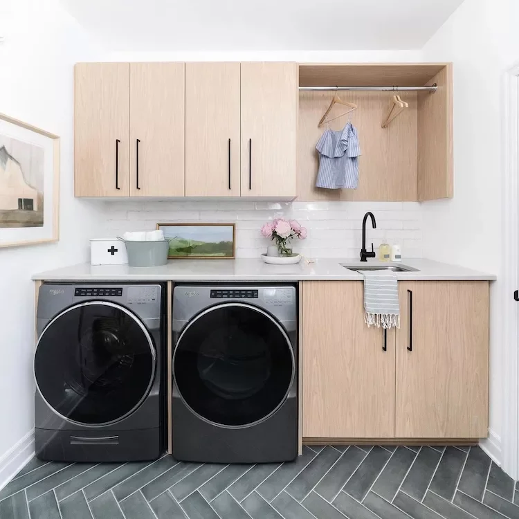57 Creative Laundry Room Ideas That'll Make You Actually Enjoy Doing Chores Lay Herringbone Floor Tiles