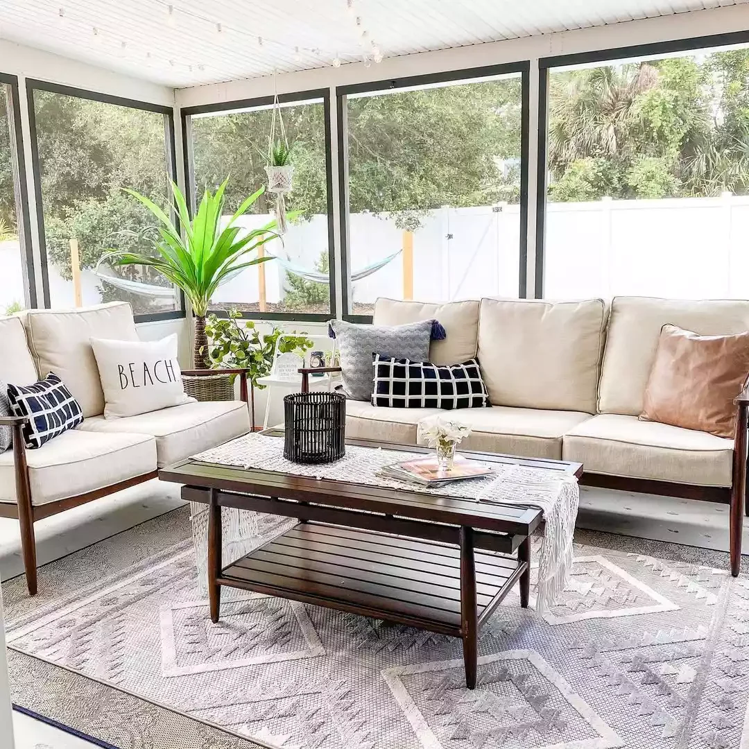 31 Brilliant Small Screened Porch Ideas That Make Every Square Foot Count 21 Layer Rugs for a Cozy Touch