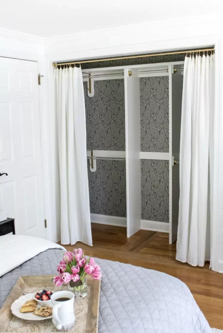 21 Gorgeous Closet Curtain Ideas That Instantly Hide Your Clutter Let Wallpaper Have Its Moment