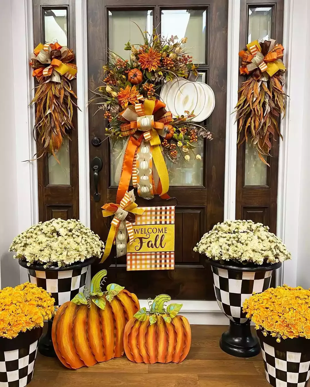 52 Autumn Front Porch Ideas That Will Transform Your Home's Entrance This Fall 5 Let a Fall Wreath Take Center Stage