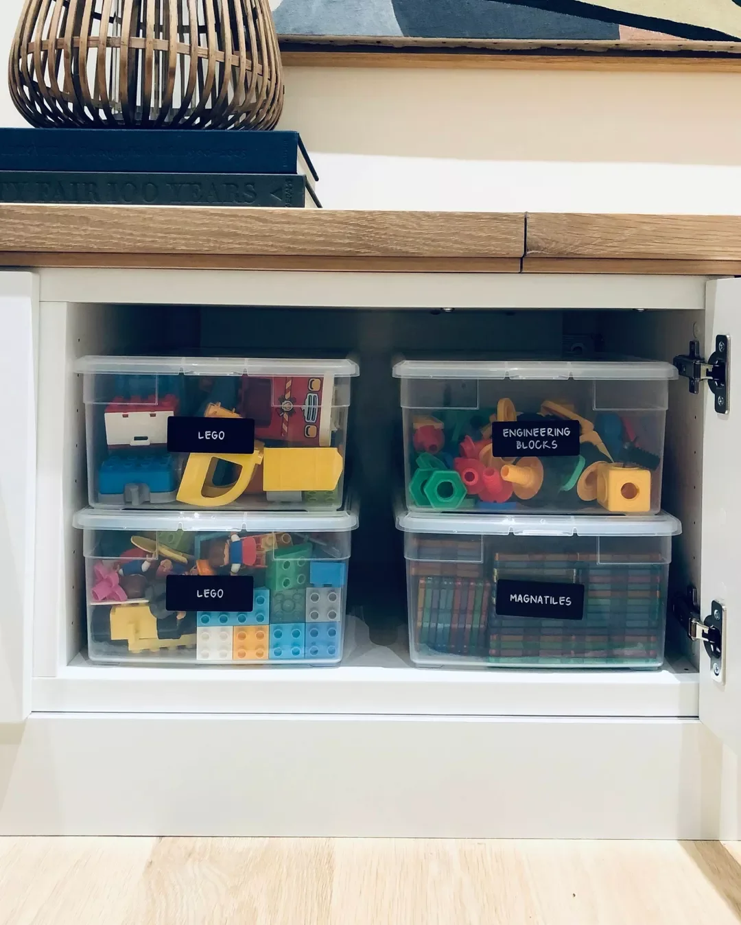 38 Creative LEGO Storage Solutions That'll Transform Your Home's Organization Game Lidded Containers With Chalkboard Labels