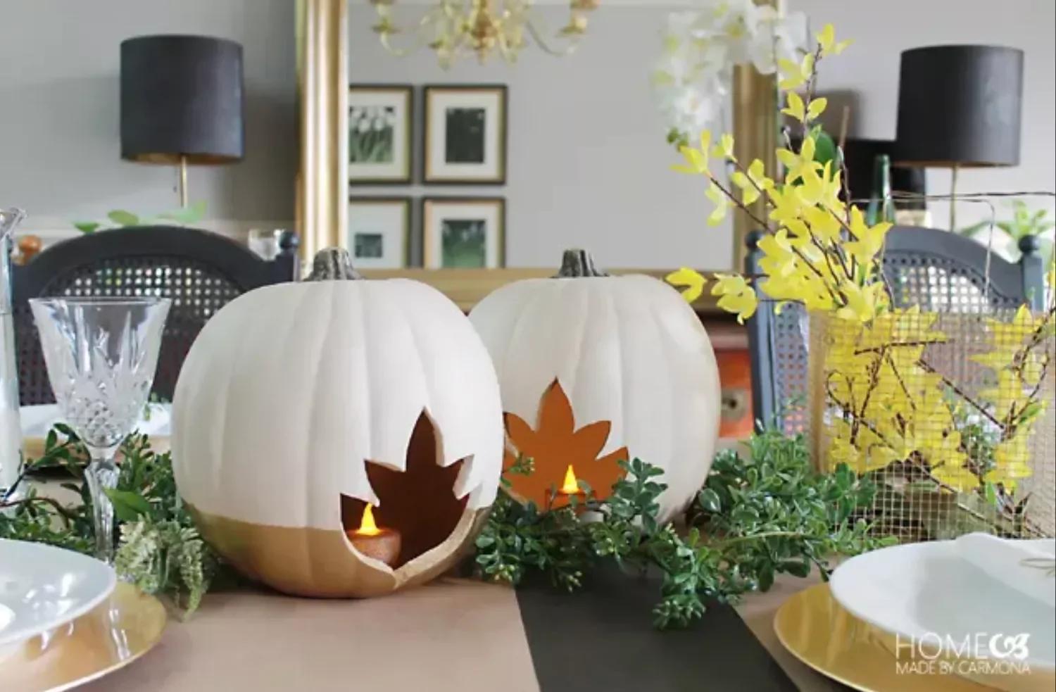 78 Beautiful Fall Table Decorating Ideas to Transform Your Seasonal Celebrations 45 Light a Faux Pumpkin