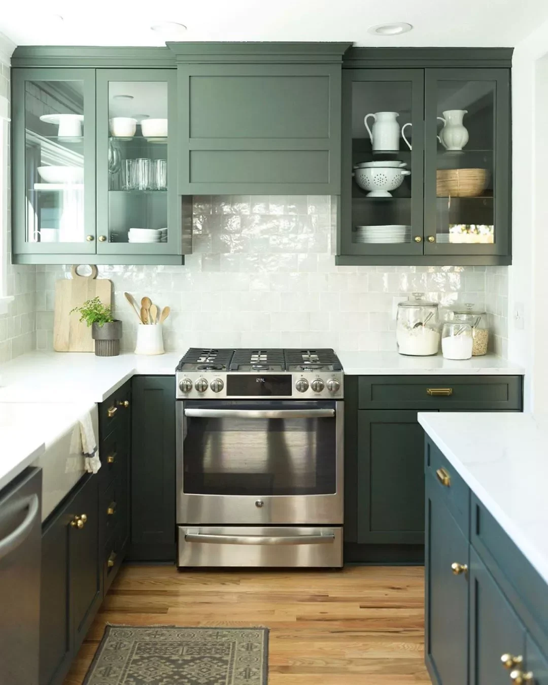 37 Stunning Green Kitchen Cabinet Ideas That Will Transform Your Space Lighten With Glass Fronts
