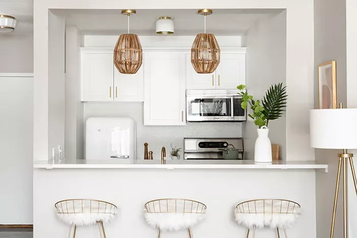 52 Creative Apartment Kitchen Ideas That Keep Your Security Deposit Safe 49 Make Bar Stools Cozier