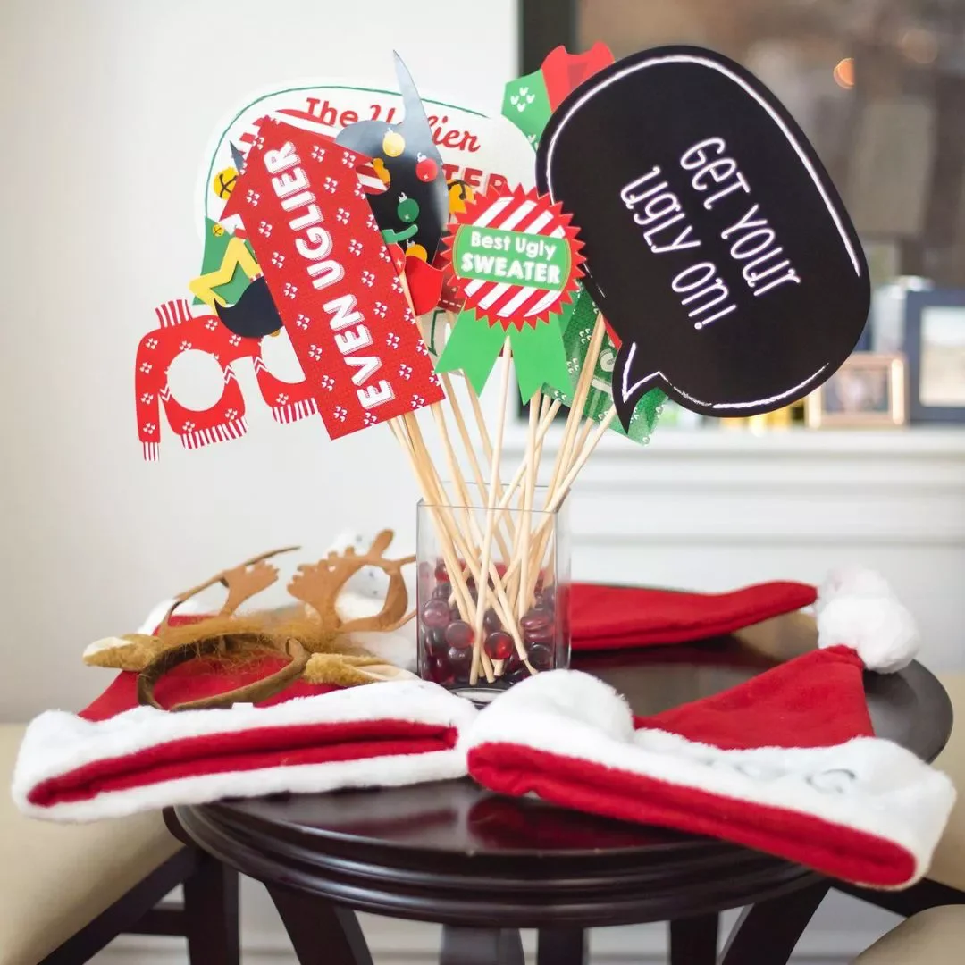 50 Festive Christmas Party Decorating Ideas Your Guests Will Absolutely Adore 37 Make Ugly Sweater Photo Props