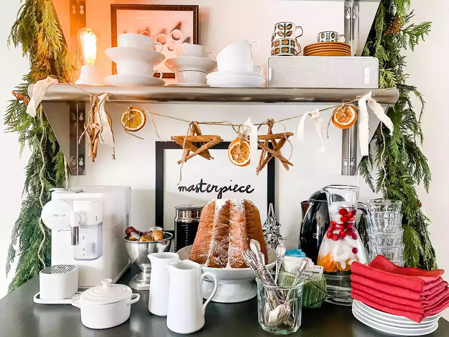115 Stunning Christmas Decorating Ideas to Transform Your Home This Holiday Season Make a Coffee Bar Garland