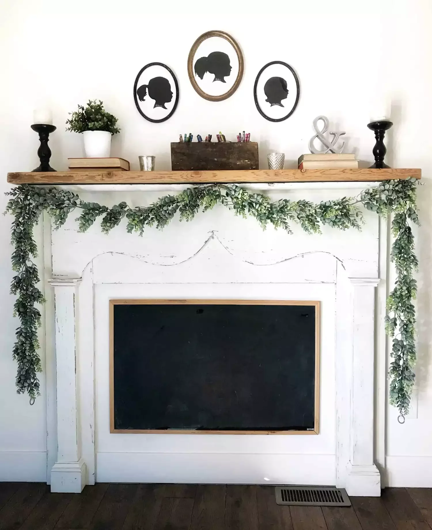 20 Creative DIY Fake Fireplace Projects You Can Build This Weekend 11 Mantel With a Built-In Chalkboard