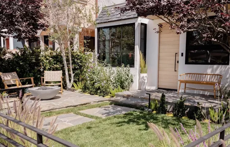 45 Beautiful Backyard Pathway Ideas to Transform Your Outdoor Space Matching Stone Patio and Walkway