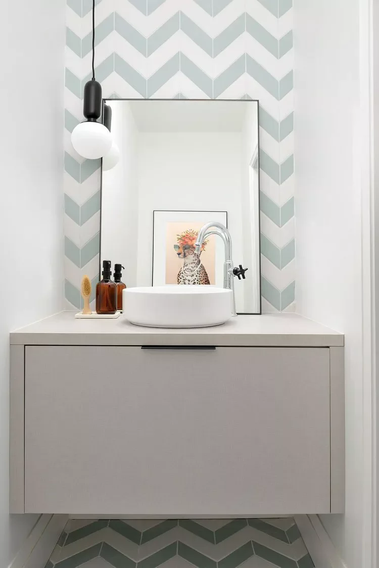 32 Powder Room Design Ideas That Turn Your Small Space Into a Style Statement Matching Wall and Floor Tile