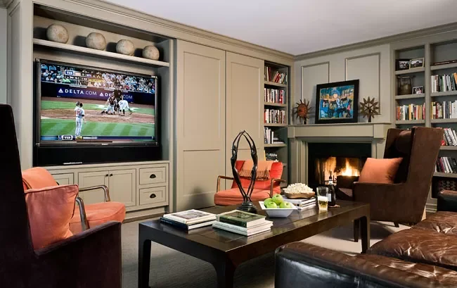 33 Space-Saving Murphy Bed Ideas That Will Transform Your Home 26 Media Room Murphy Bed (Closed)