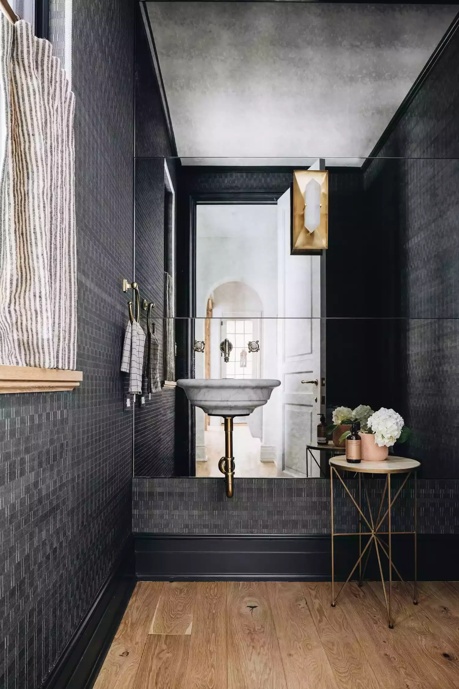 32 Powder Room Design Ideas That Turn Your Small Space Into a Style Statement Mirrored Wall Panels