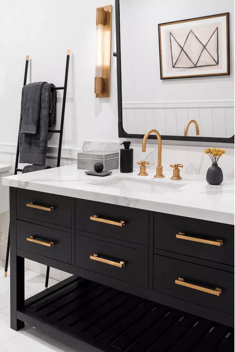 68 Stunning Bathroom Designs That Will Make You Never Want to Leave 17 Mix Black, White, and Gold