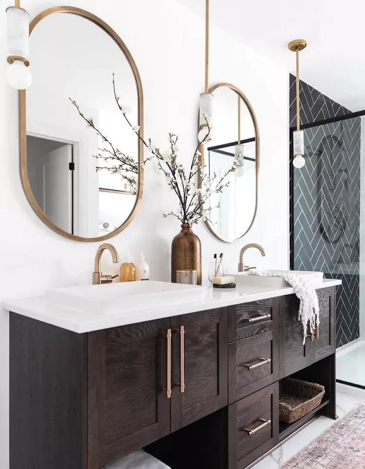 49 Stunning Primary Bathroom Ideas That Will Transform Your Space 17 Mix Black and Brown