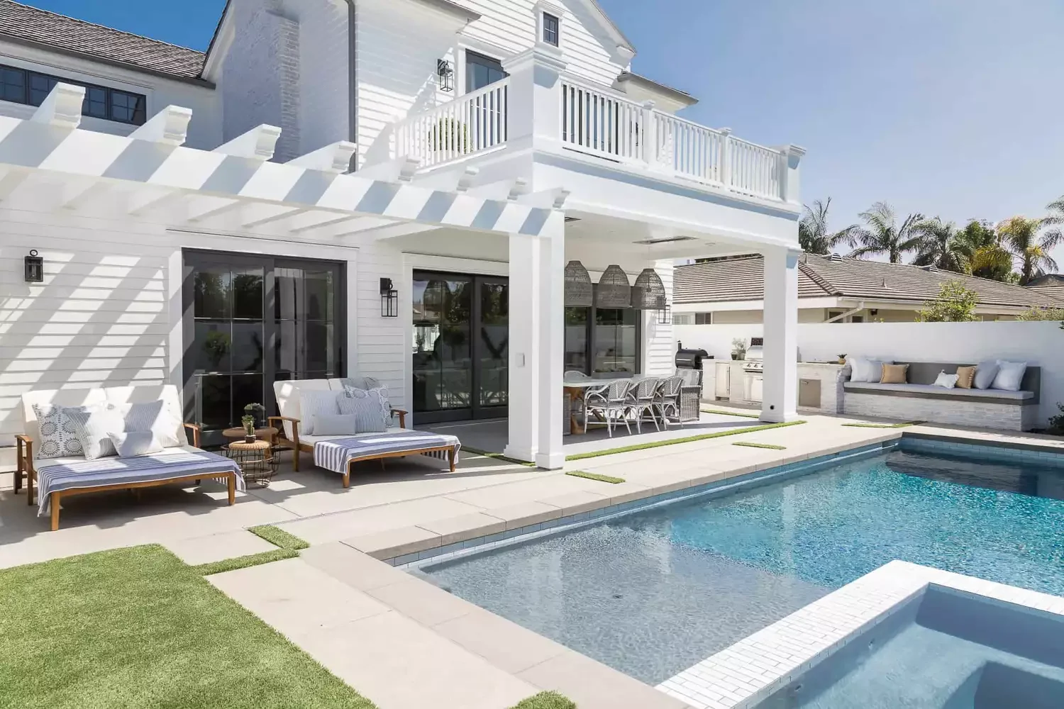 38 Stunning Pool Deck Designs for Your In-Ground and Above-Ground Swimming Pool 8 Mix Concrete + Grass