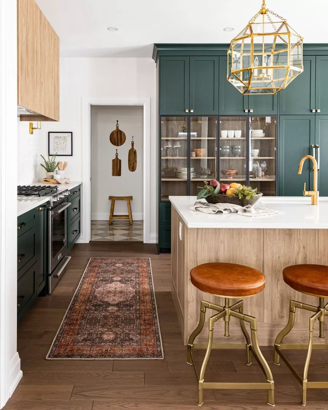 37 Stunning Green Kitchen Cabinet Ideas That Will Transform Your Space Mix Dark Green and Brass