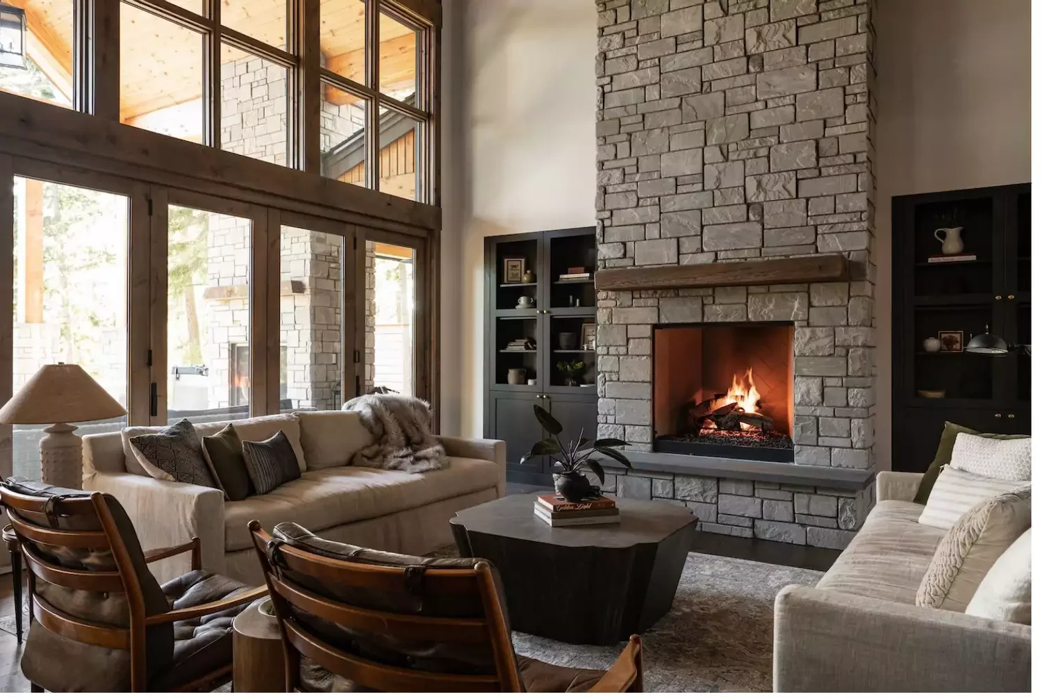 45 Modern Rustic Living Room Ideas That Will Transform Your Space 21 Mix Dark Wood and Stone