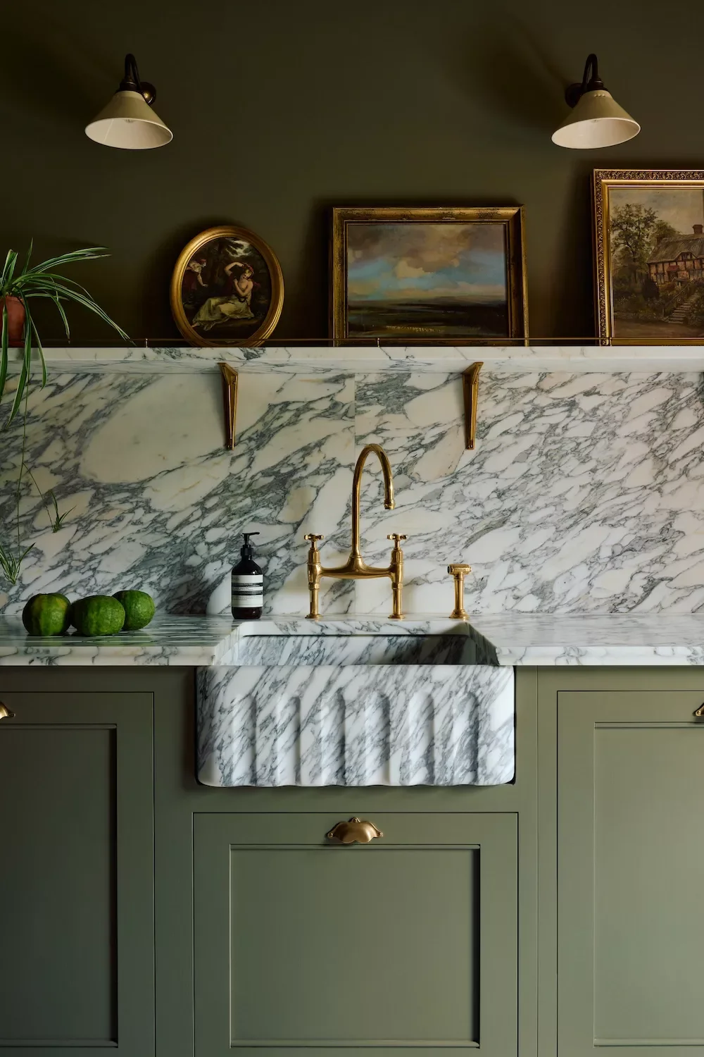 39 Green Kitchen Design Ideas That Never Go Out of Style Mix Olive Green With Marble