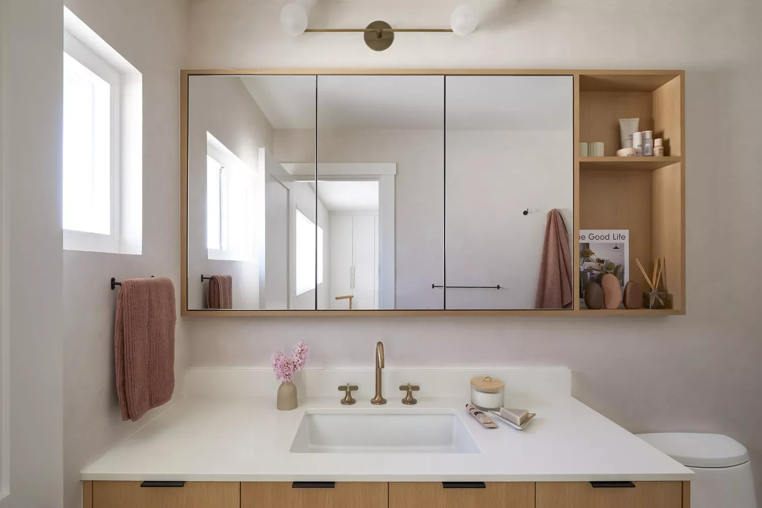 43 Smart Bathroom Storage Solutions That Maximize Every Inch Mix Open and Closed Storage