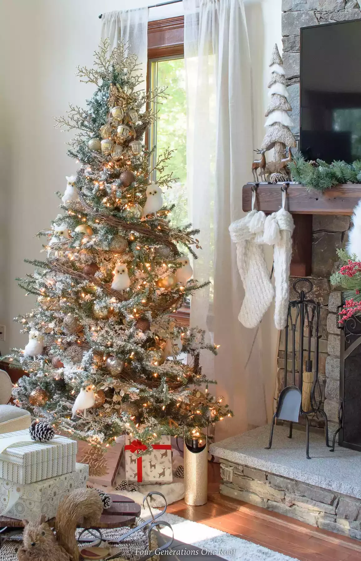 27 Stunning Flocked Christmas Tree Ideas That Transform Your Holiday Decor 9 Mix Rustic With Gold