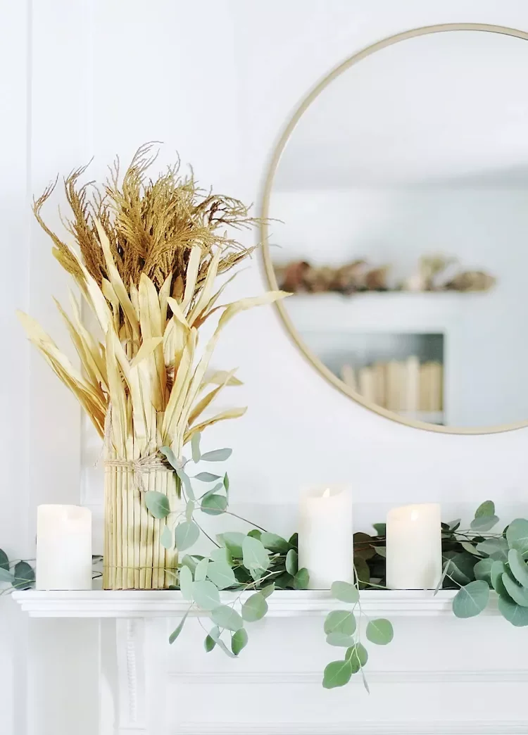 65 Cozy Fall Decorating Ideas to Transform Your Home This Autumn 45 Mix Wheat + Eucalptus