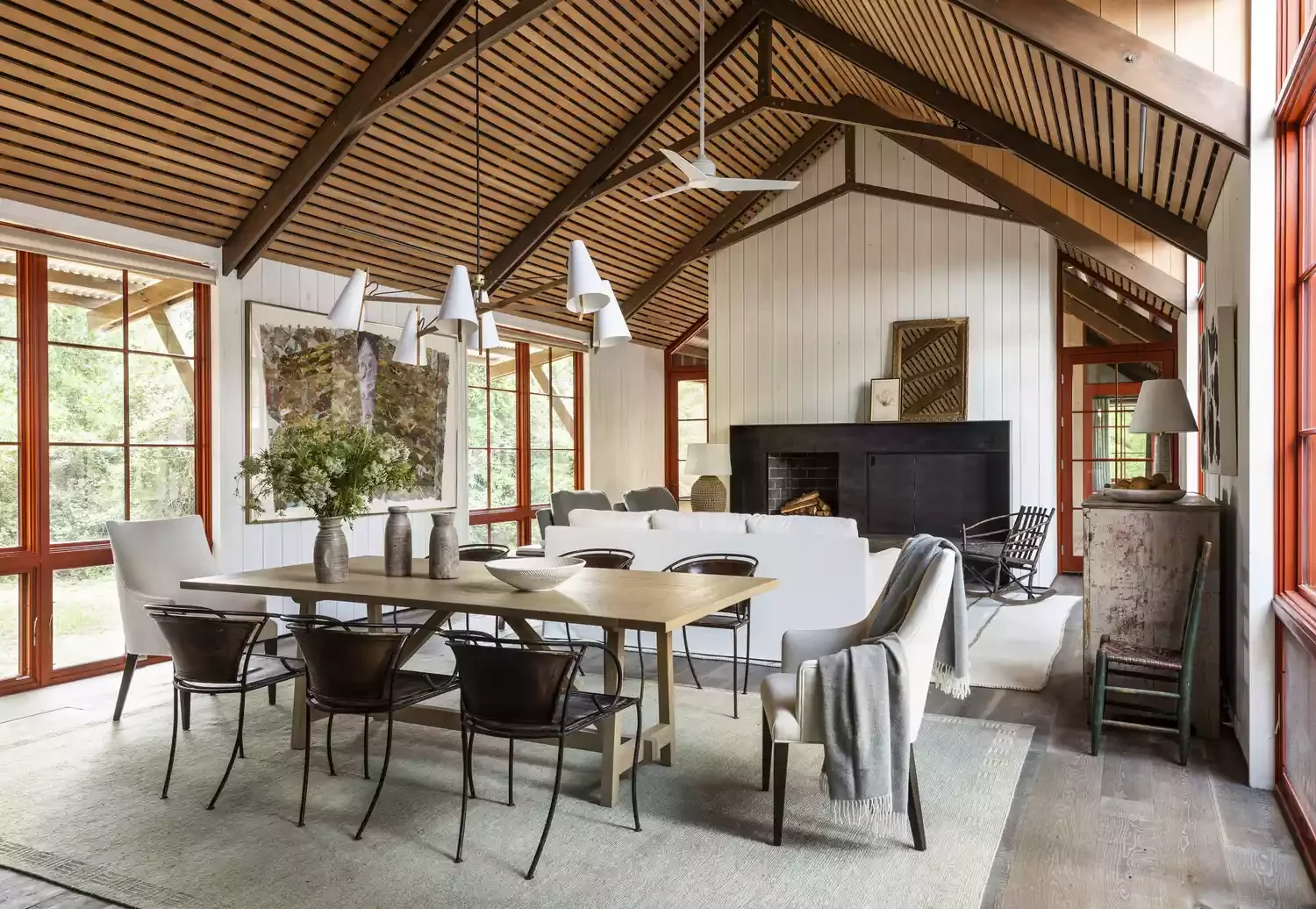 32 Modern Farmhouse Dining Room Ideas That Bring Rustic Warmth to Your Home Mix Wood Tones
