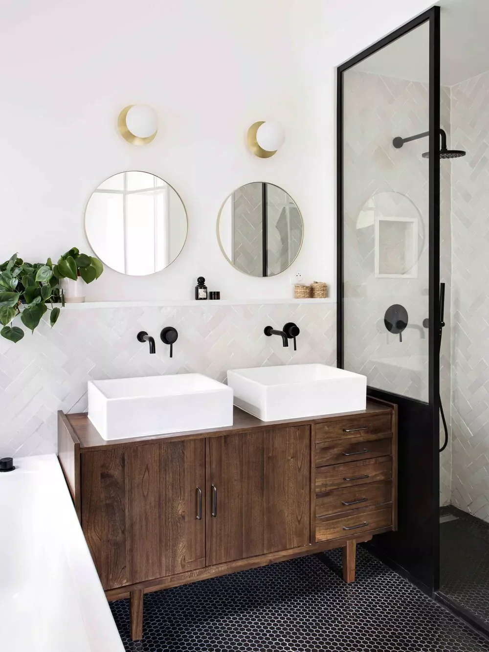 53 Stunning Walk-In Shower Ideas for Modern, Accessible Bathrooms 43 Mix in Midcentury Touches