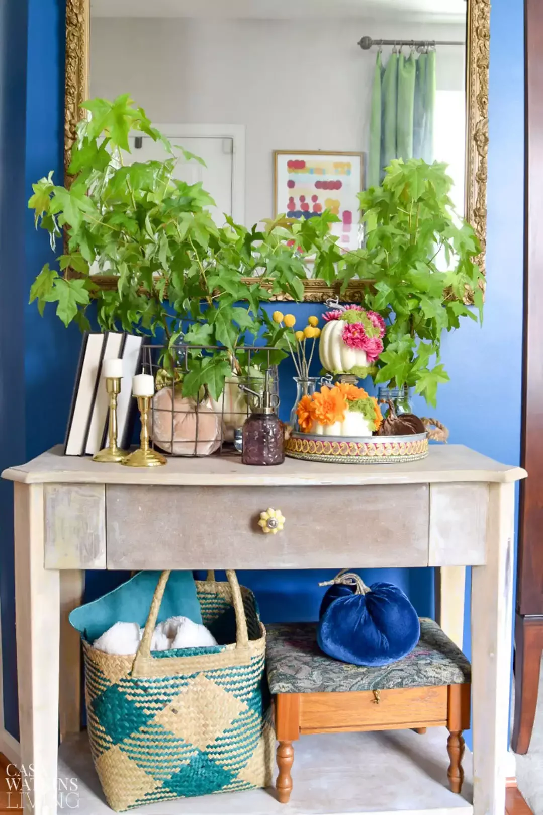 33 Stunning Fall Entryway Ideas That Transform Your Home for Autumn 32 Mix in Some Velvet Pumpkins