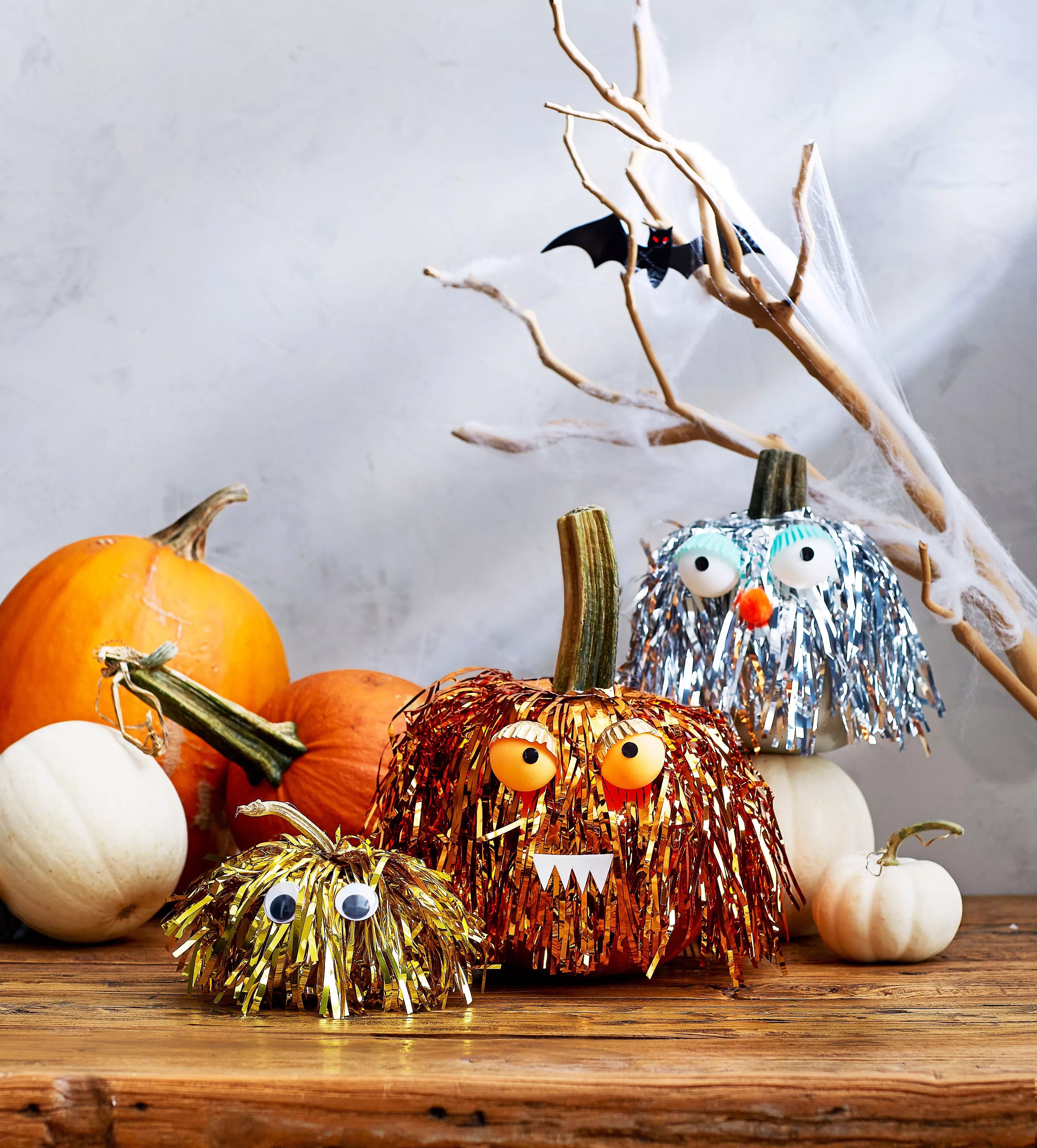 80 Quick Halloween Crafts You Can Complete in One Day 80 Monster Tinsel Pumpkins