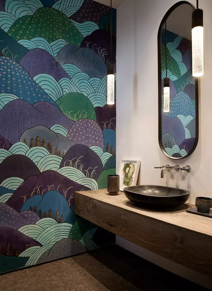 39 Stunning Bathroom Wallpaper Ideas That Will Transform Your Space 12 Mountain Scene Wallpaper