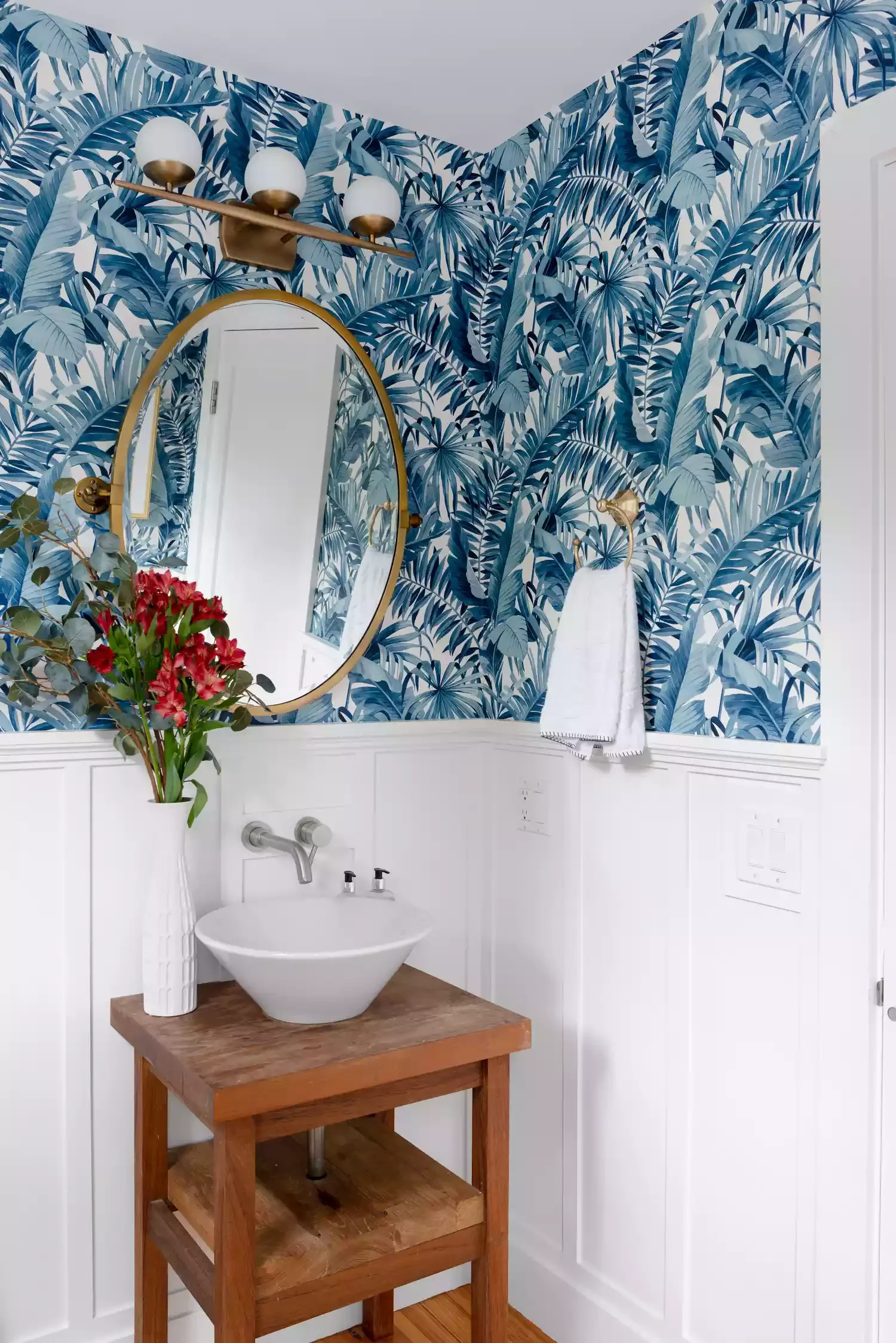 18 Navy Blue Bathroom Design Ideas That Will Transform Your Space 16 Navy Color Design on Half the Wall