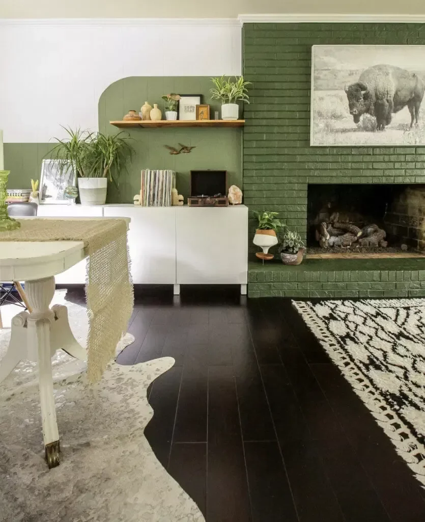 34 Stunning Painted Brick Fireplace Ideas to Transform Your Space 16 Olive Fireplace and Hearth