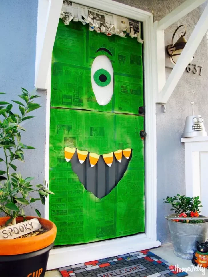 42 Quick Halloween Door Decorations You Can Create in Under an Hour 20 One-Eyed Monster Door