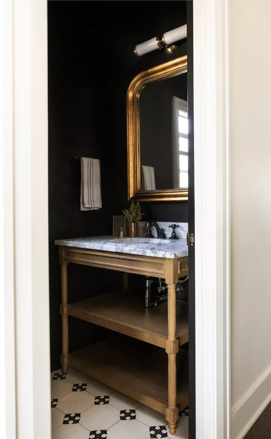 25 Compact Bathroom Vanity Ideas That Maximize Style and Storage 17 Open Shelf Vanity