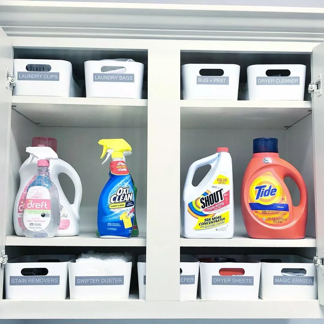 42 Brilliant Laundry Room Organization Solutions to Try This Season Open-Top Plastic Bins