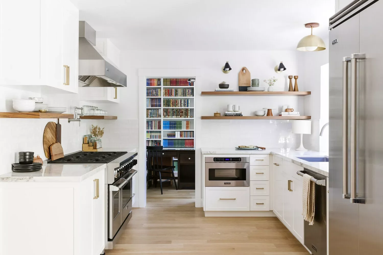 59 Timeless White Kitchen Design Ideas That Never Go Out of Style Open Wood Shelving