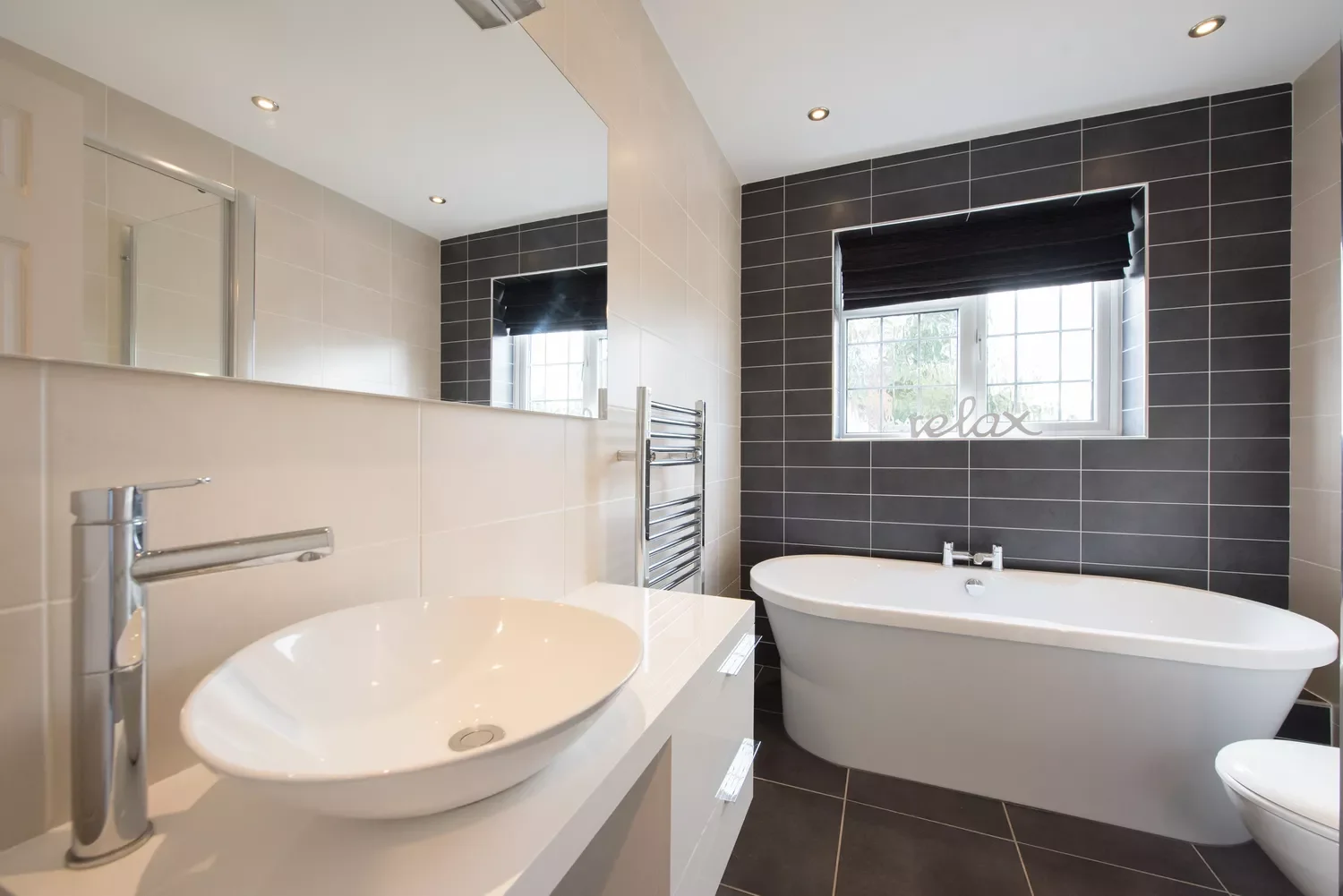 25 Stunning Gray Tile Ideas to Transform Your Bathroom Into a Showstopper 20 Opt for a Contrast Wall