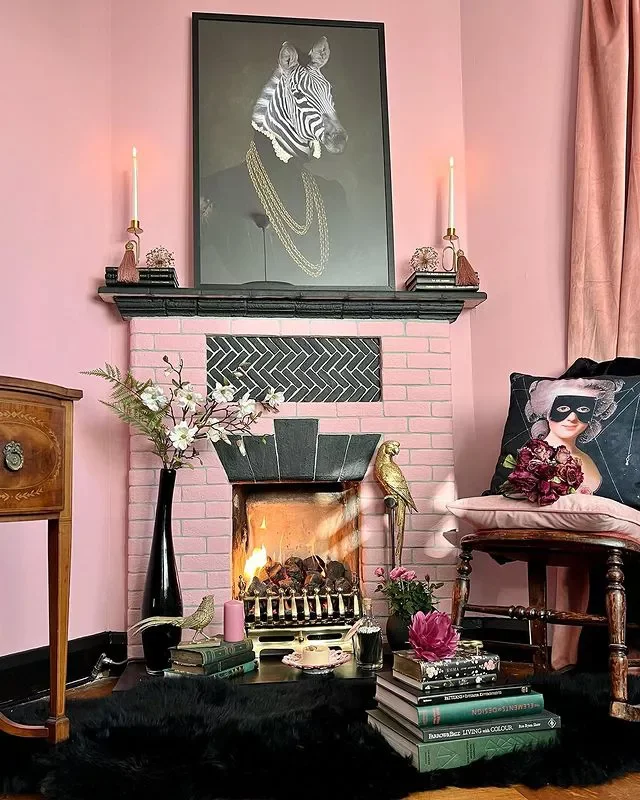 36 Stunning Painted Fireplace Ideas to Transform Your Living Space 18 Opt for a Pink and Black Painted Fireplace