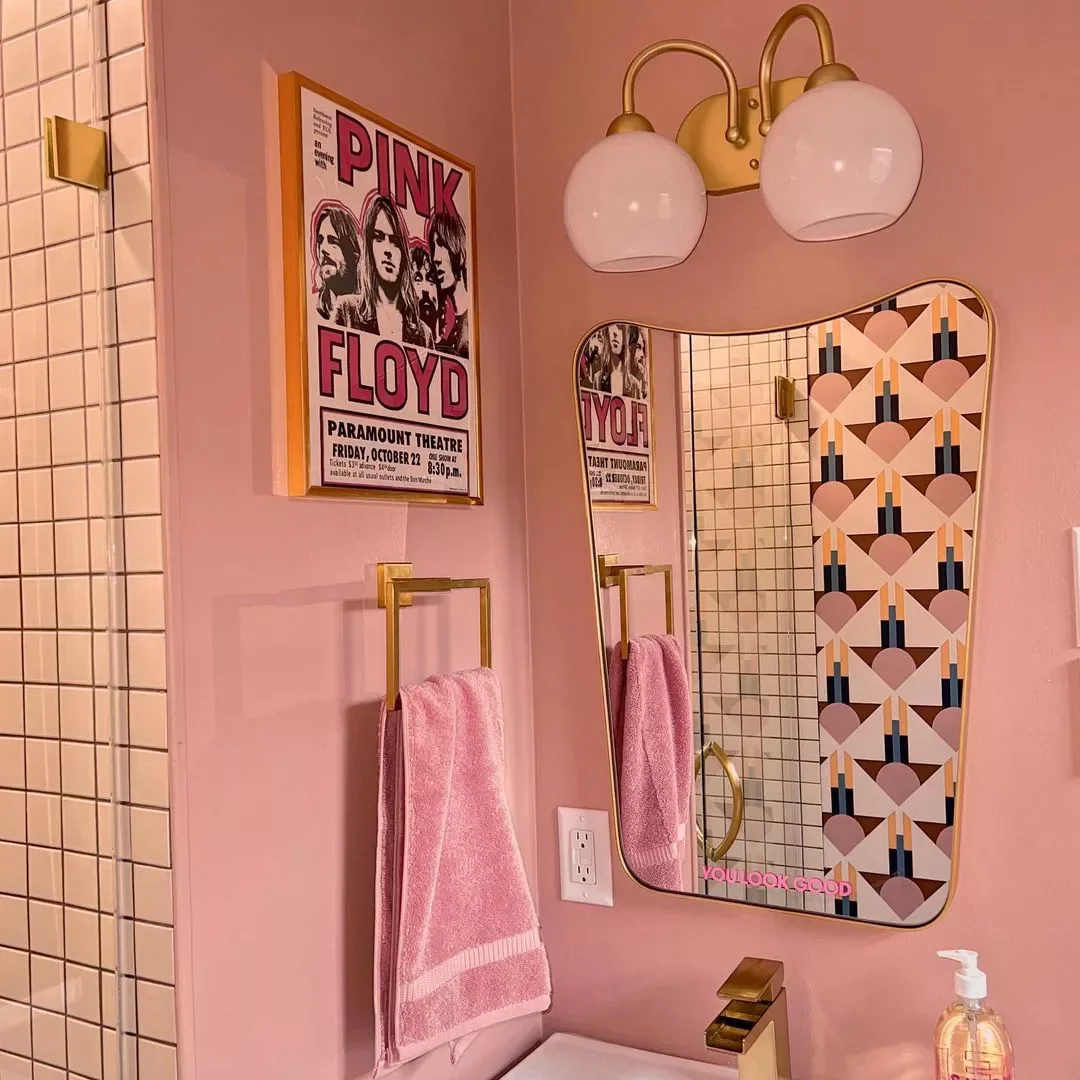 40 Stunning Pink Bathroom Ideas That Balance Playfulness with Elegance 28 Or Hang a Piece By the Sink