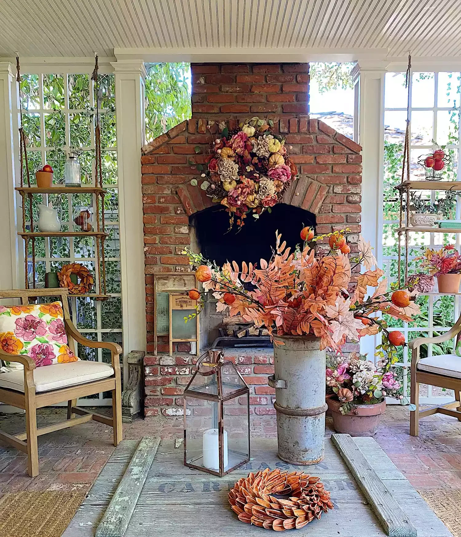66 Beautiful Fall Wreath DIY Ideas to Welcome Autumn Into Your Home 34 Outdoor Fireplace Wreath