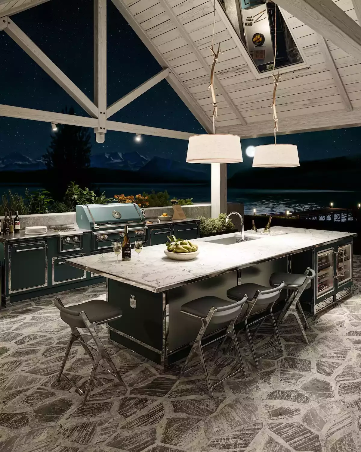26 Stunning Covered Outdoor Kitchen Ideas to Transform Your Backyard Cooking Experience 22 Outdoor Kitchen Pendants
