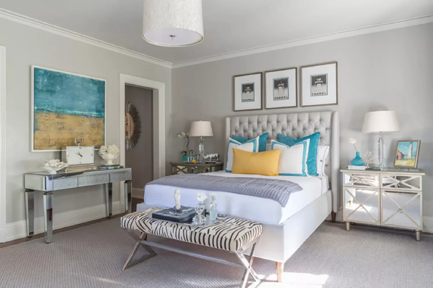 24 Brilliant Primary Bedroom Lighting Ideas That Transform Your Space 20 Oversize Semi-Flush-Mount Light Fixture