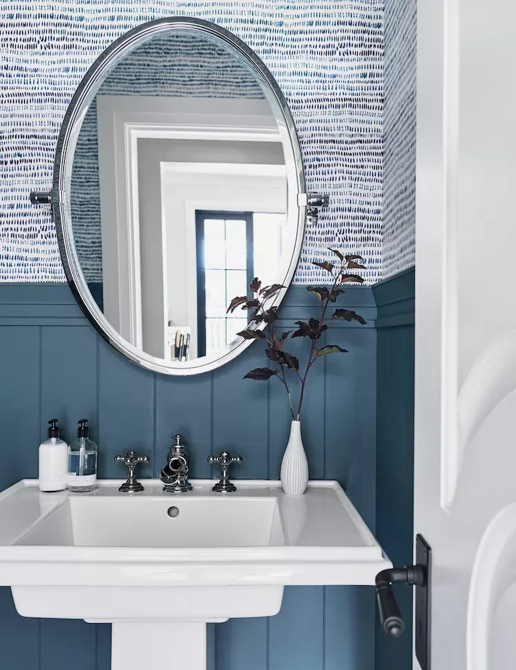 43 Stunning Powder Room Design Ideas to Transform Your Half Bath 42 Paint Wainscoting Blue