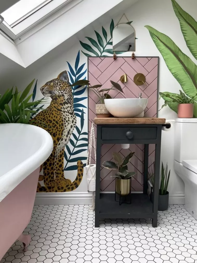 40 Stunning Pink Bathroom Ideas That Balance Playfulness with Elegance 7 Paint a Mural