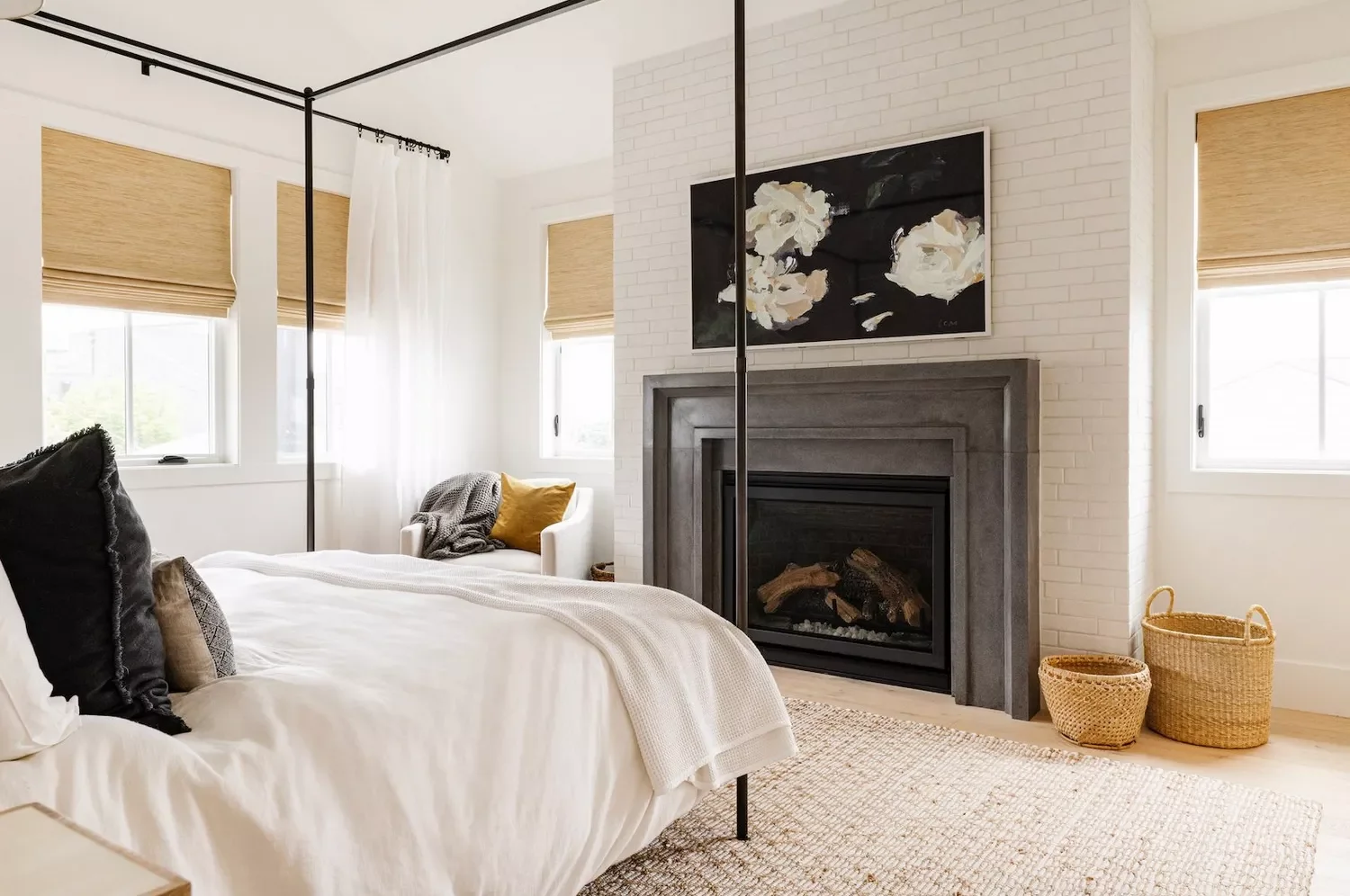 49 Stunning Farmhouse Bedroom Designs That Will Transform Your Space 28 Painted Brick Fireplace Wall