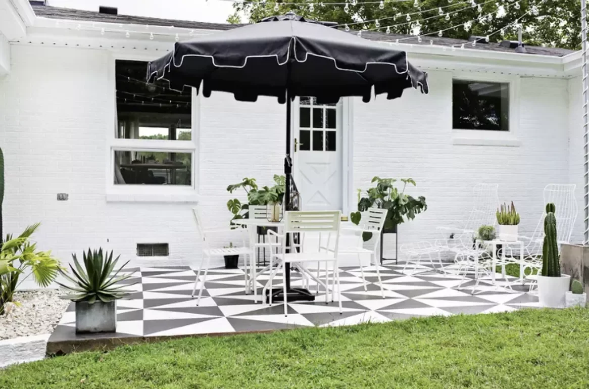 57 Stunning Backyard Transformation Ideas to Create Your Perfect Outdoor Retreat Painted Concrete Patio