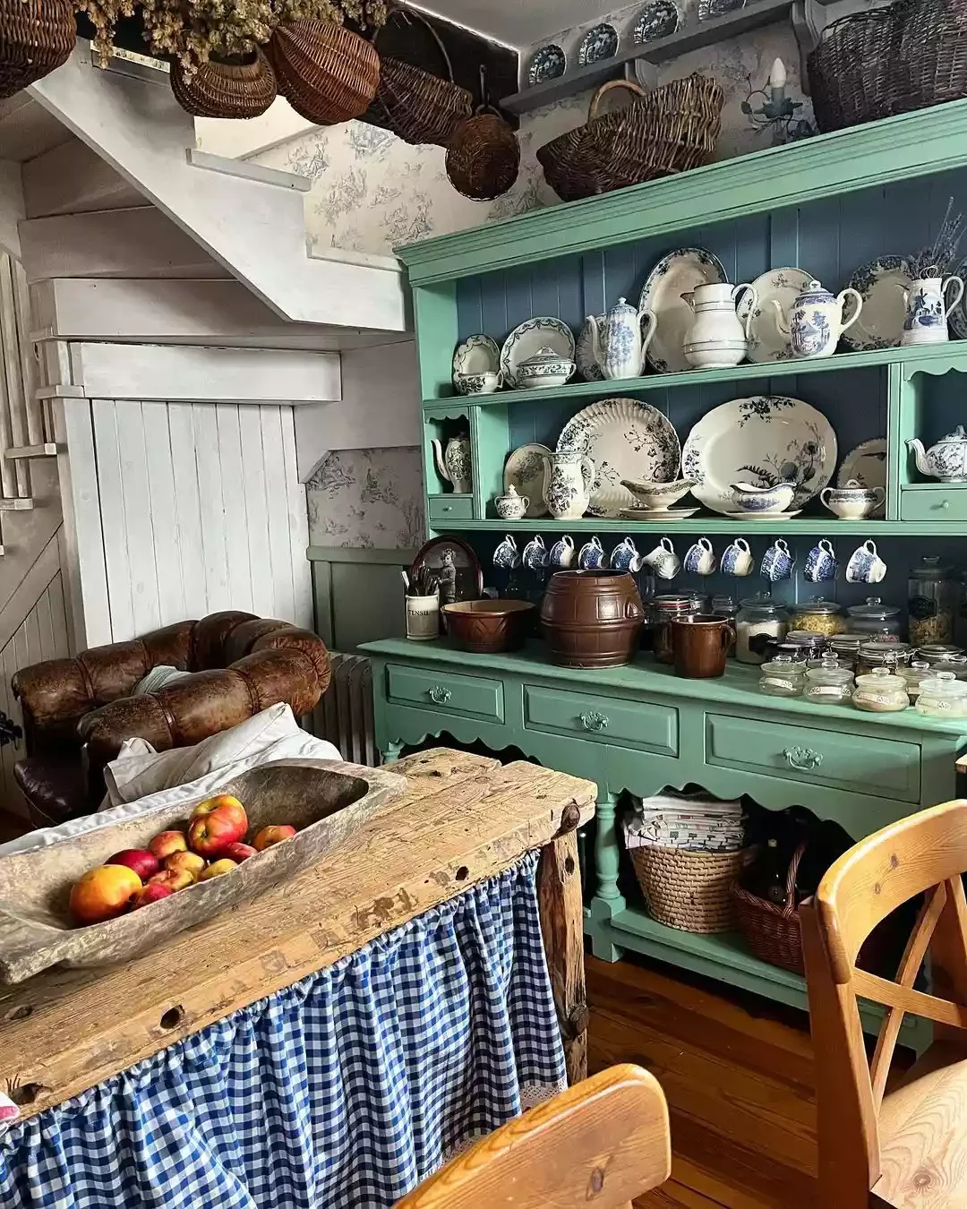32 Charming Country Kitchen Ideas That'll Make You Never Want to Leave Your Cooking Space 27 Painted Hutch