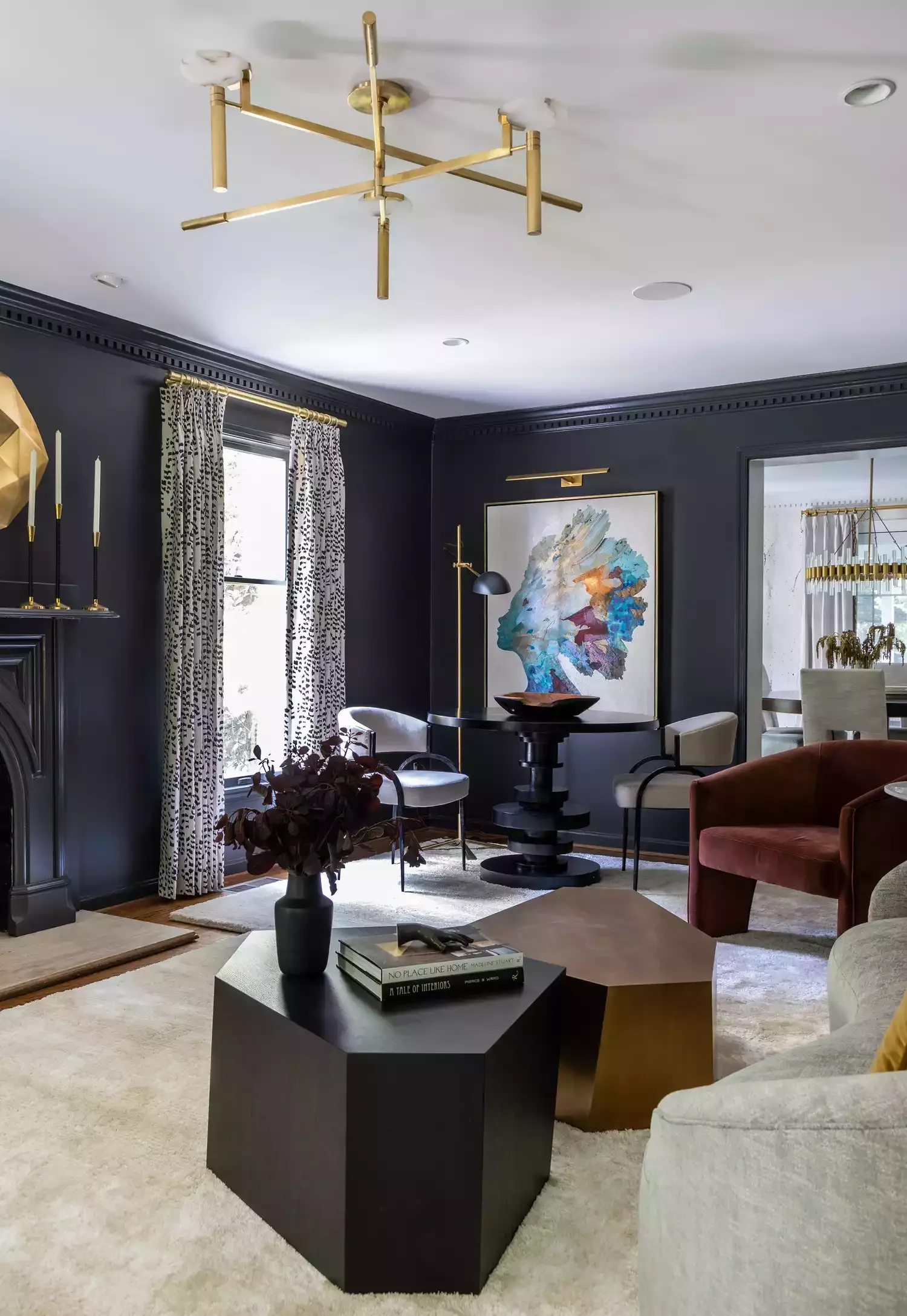 30 Dark and Dramatic Living Rooms That Will Transform Your Space Pair Gold and Charcoal Grey