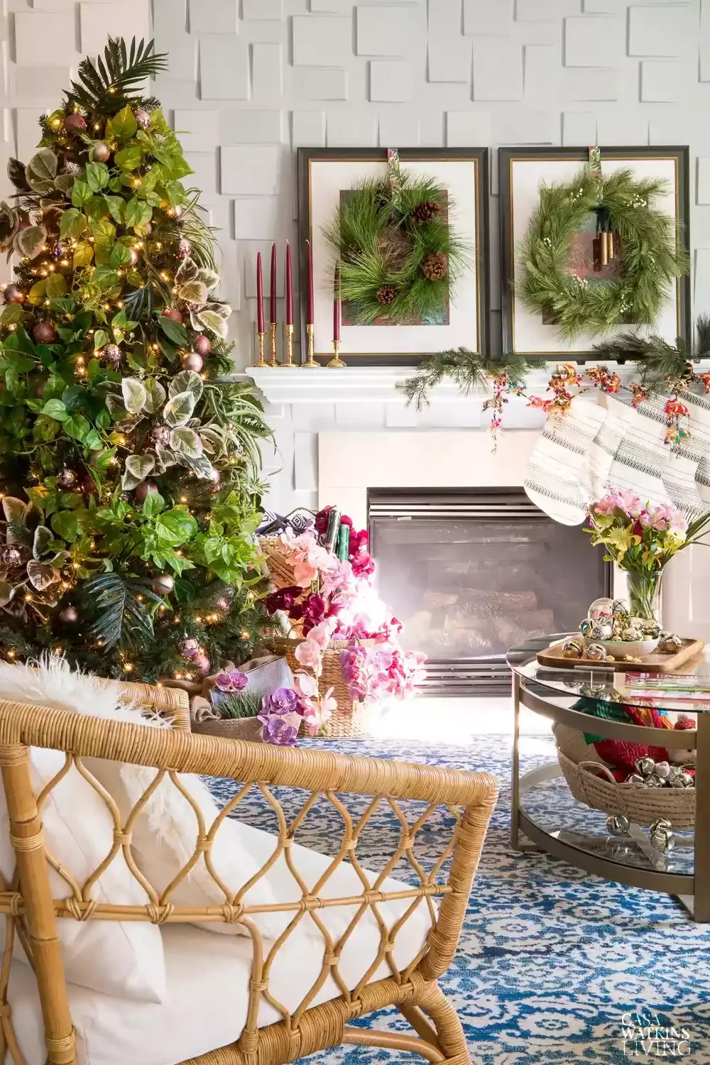 50 Christmas Decorating Ideas That Create a Designer Wonderland Pair Mismatched Wreaths
